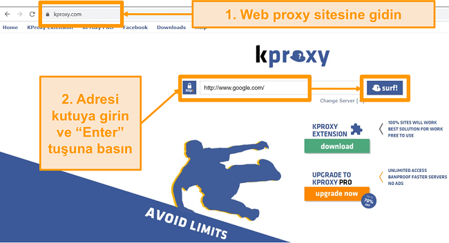 KProxy a&ccedil;ılış sayfasının ekran g&ouml;r&uuml;nt&uuml;s&uuml;