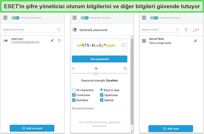 ESET'in parola y&ouml;neticisinin ekran g&ouml;r&uuml;nt&uuml;s&uuml;