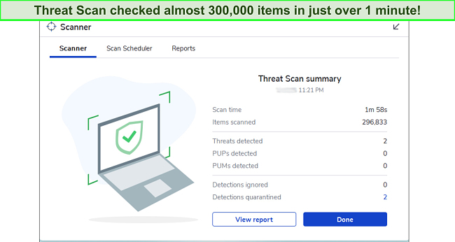 Malwarebytes review highlighting the Threat Scan feature interface. Malwarebytes review highlighting the Threat Scan feature interface.