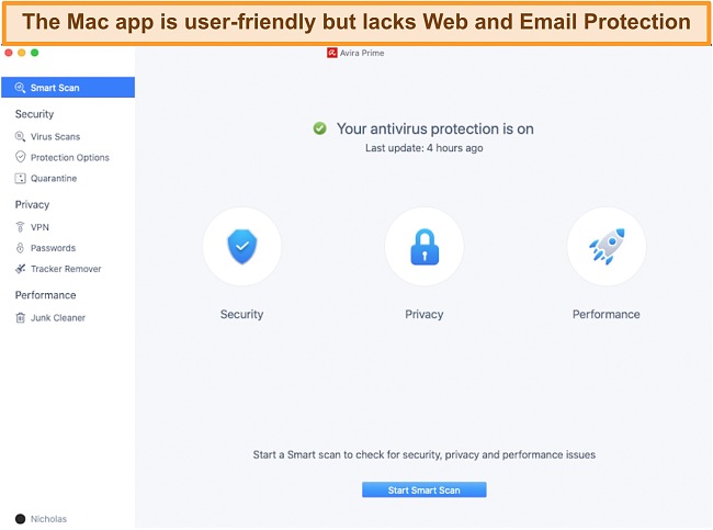 Screenshot of Avira's Mac app's user interface