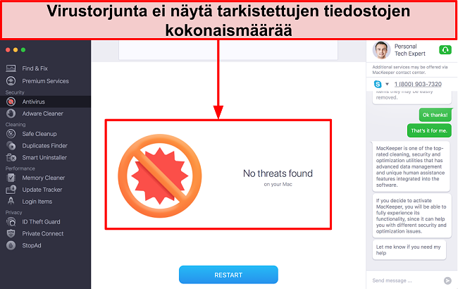 Kuva MacKeeper -virustentorjuntaohjelmiston k&auml;ytt&ouml;liittym&auml;st&auml;