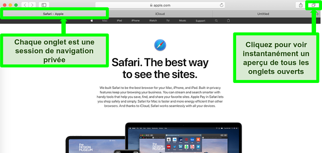 Capture d'&eacute;cran de la page d'accueil du navigateur s&eacute;curis&eacute; Safari
