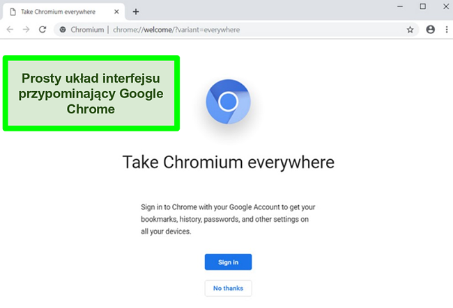 Zrzut ekranu strony gł&oacute;wnej Chromium