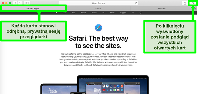 Zrzut ekranu strony gł&oacute;wnej bezpiecznej przeglądarki Safari