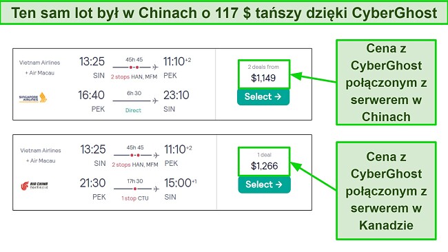CyberGhost posiada serwery w wielu krajach o r&oacute;żnych poziomach dochod&oacute;w, by m&oacute;c znaleźć tańsze loty