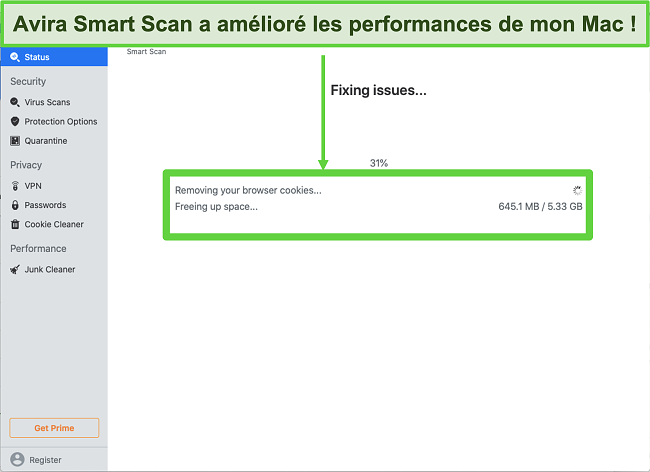 Capture d'&eacute;cran d'Avira Smart Scan en cours d'ex&eacute;cution sur Mac