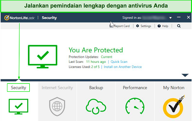 Tangkapan layar dasbor utama Norton