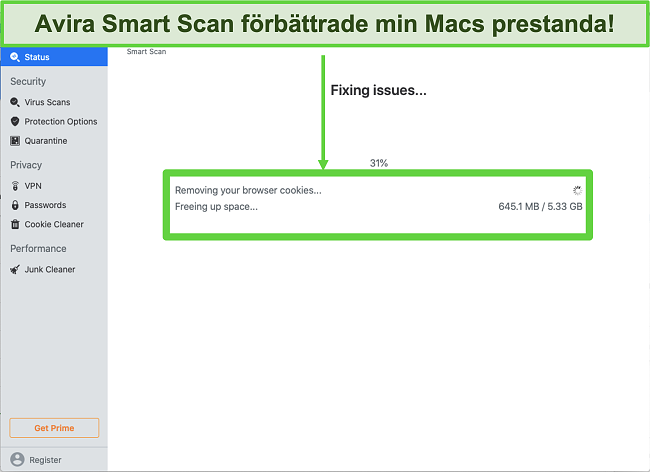Sk&auml;rmdump av Avira Smart Scan som k&ouml;rs p&aring; Mac
