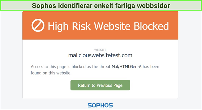 Sk&auml;rmdump av Sophos Web Protection som blockerar en h&ouml;griskwebbplats