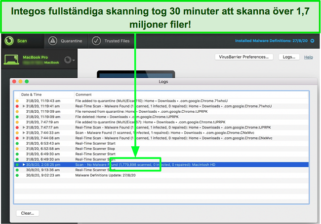 Sk&auml;rmdump av Integos fullst&auml;ndiga skanningsresultat