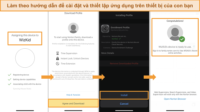 Ảnh chụp m&agrave;n h&igrave;nh của qu&aacute; tr&igrave;nh thiết lập Norton Family tr&ecirc;n iPhone
