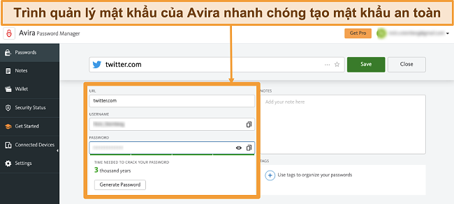 Ảnh chụp m&agrave;n h&igrave;nh Tr&igrave;nh quản l&yacute; mật khẩu Avira chạy tr&ecirc;n Mac