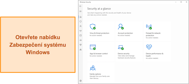 Sn&iacute;mek obrazovky hlavn&iacute; nab&iacute;dky Zabezpečen&iacute; syst&eacute;mu Windows