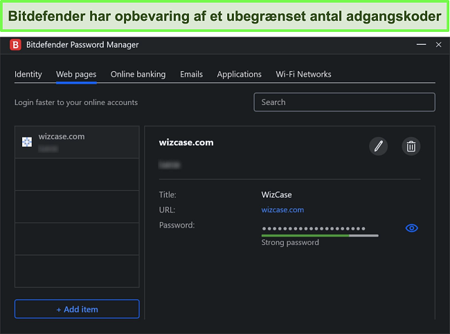Sk&aelig;rmbillede af Bitdefenders password manager.