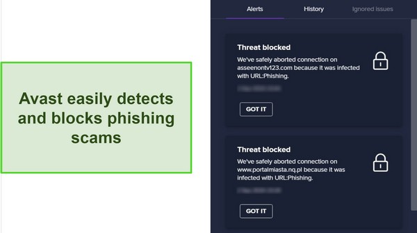 Screenshot of Avast phishing protection Screenshot of Avast phishing protection