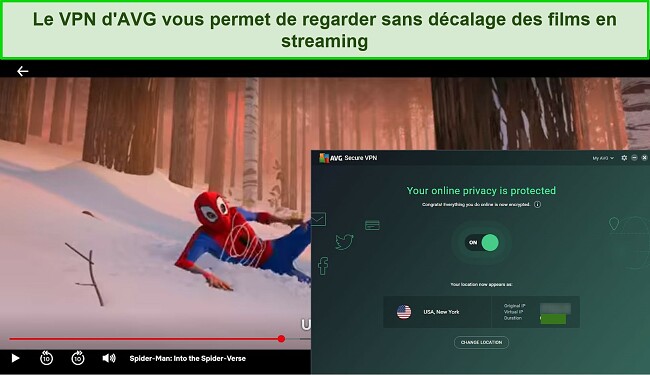 Capture d'&eacute;cran du VPN AVG Secure diffusant Netflix