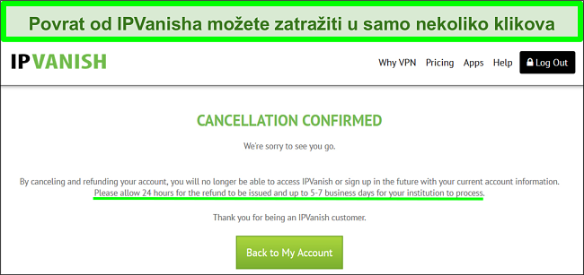Snimka zaslona korisnika koji je uspje&scaron;no zatražio povrat od IPVanisha putem live chata uz 30-dnevno jamstvo povrata novca