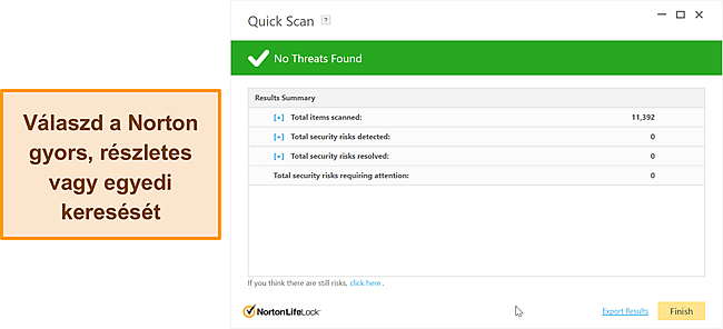 A Norton anti-malware vizsg&aacute;lati lehetős&eacute;gei.