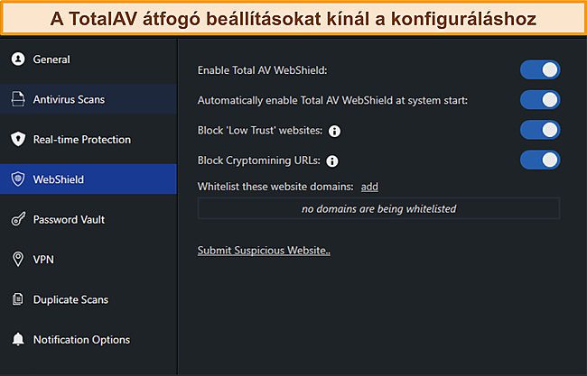 A TotalAvs Settings Manus k&eacute;pernyők&eacute;pe.