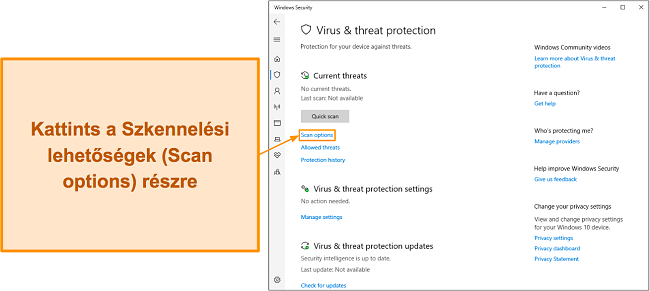 K&eacute;pernyők&eacute;p, amely bemutatja, hogyan lehet el&eacute;rni a Microsoft Defender vizsg&aacute;lati be&aacute;ll&iacute;t&aacute;sait
