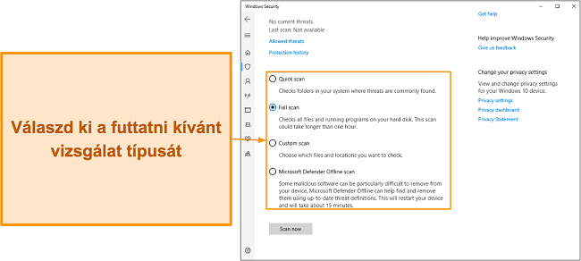 K&eacute;pernyők&eacute;p a Microsoft Defender k&uuml;l&ouml;nb&ouml;ző el&eacute;rhető vizsg&aacute;lati t&iacute;pusair&oacute;l