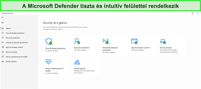 K&eacute;pernyők&eacute;p a Microsoft Defender főmen&uuml;j&eacute;ről