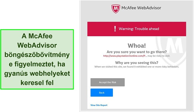 K&eacute;pernyők&eacute;p a McAfee WebAdvisor b&ouml;ng&eacute;szőbőv&iacute;tm&eacute;ny fel&uuml;let&eacute;ről.