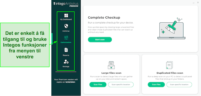 Skjermbilde av Integos intuitive Windows-appgrensesnitt.