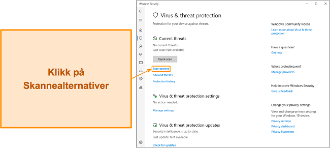 Skjermbilde som viser hvordan du f&aring;r tilgang til Microsoft Defenders skannealternativer