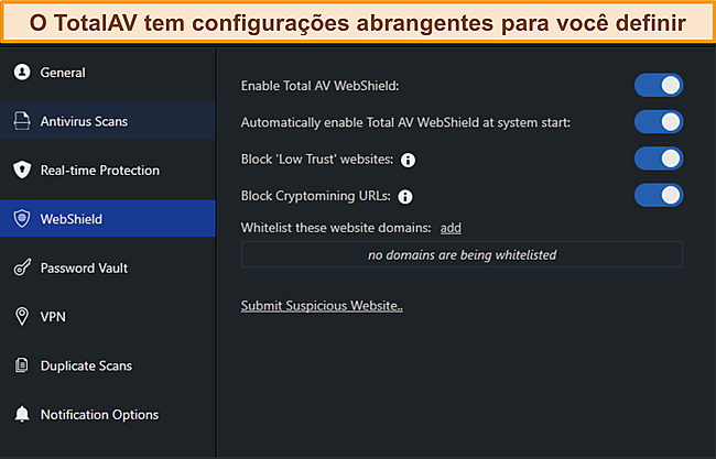 Captura de tela do manual de configura&ccedil;&otilde;es do TotalAvs.