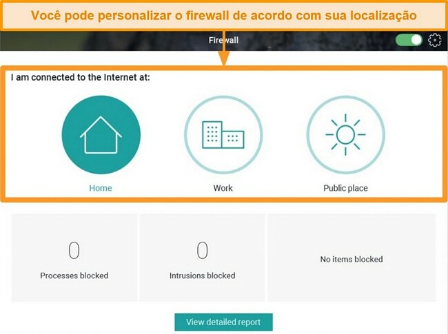 Captura de tela do recurso de Firewall da Panda com diferentes n&iacute;veis de seguran&ccedil;a destacados
