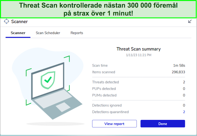 Malwarebytes recension som markerar gr&auml;nssnittet f&ouml;r funktionen Threat Scan.