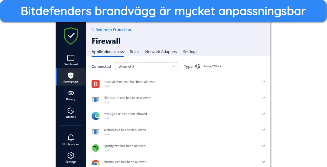 Du kan anpassa Bitdefenders brandv&auml;ggsinst&auml;llningar efter eget tycke.
