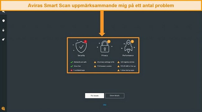 Sk&auml;rmdump av resultatsidan f&ouml;r Avira Antivirus Smart Scan.