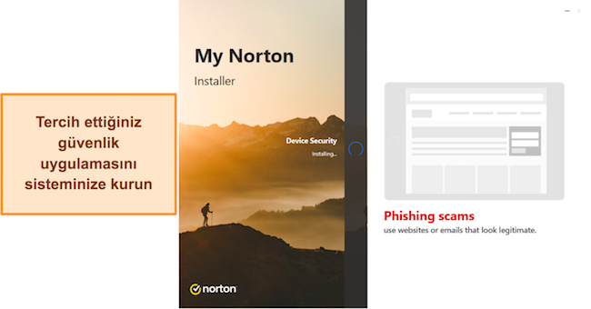 Norton kurulumunun devam ettiğini g&ouml;steren ekran g&ouml;r&uuml;nt&uuml;s&uuml;