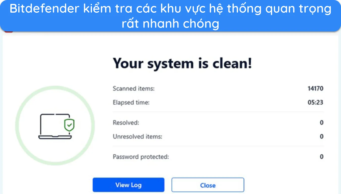 Ảnh chụp m&agrave;n h&igrave;nh hiển thị kết quả của Quick Scan của Bitdefender.