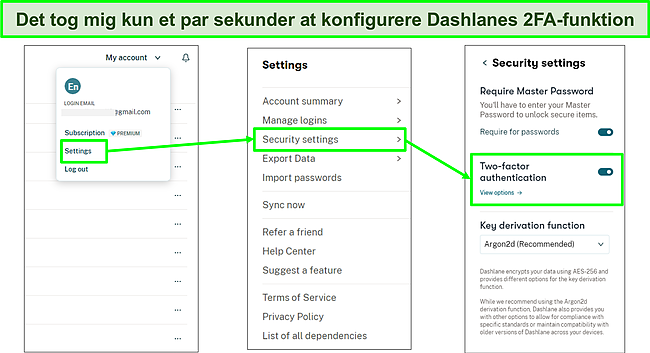 Sk&aelig;rmbillede af aktivering af Dashlanes 2FA-funktion.