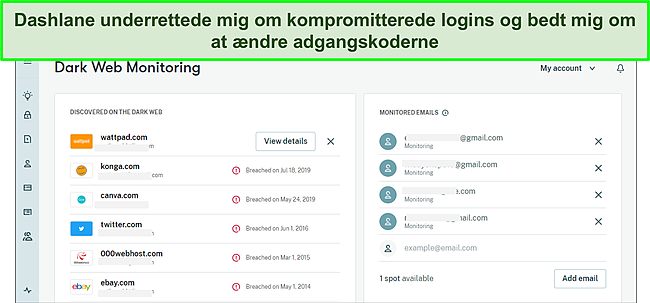Sk&aelig;rmbillede af Dashlanes m&oslash;rke web-sk&aelig;rm.