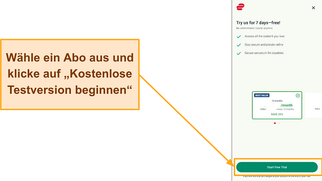 Screenshot der Planauswahlseite mit hervorgehobener Schaltfl&auml;che 