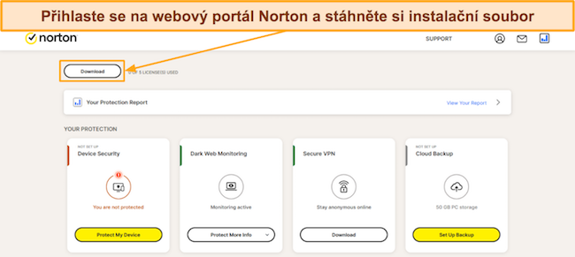 Sn&iacute;mek obrazovky cenov&yacute;ch pl&aacute;nů Nortonu