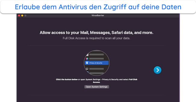 Screenshot von Intego, das nach vollst&auml;ndigem Festplattenzugriff fragt