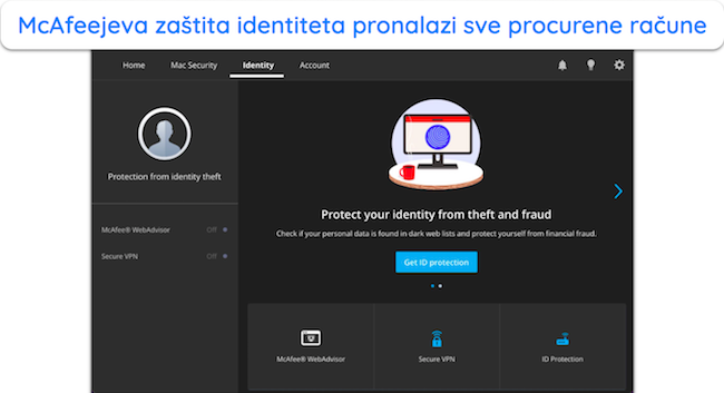 Snimka zaslona značajke McAfee ID za&scaron;tite