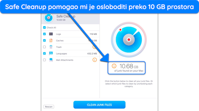 Snimka zaslona rezultata skeniranja MacKeeper Safe Cleanup