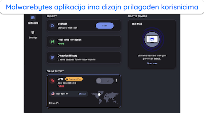 Snimka zaslona sučelja Malwarebytesove macOS aplikacije