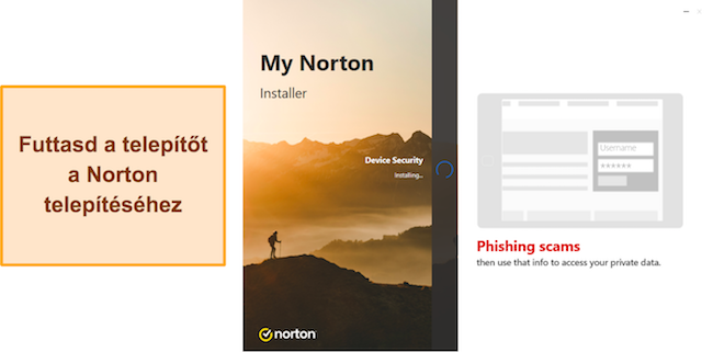 Képernyőkép, amely a Norton telepítését mutatja Windows rendszeren