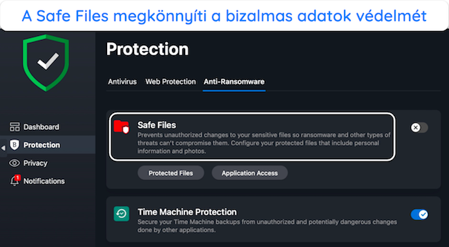 K&eacute;pernyők&eacute;p, amely a Bitdefender Ransomware elleni eszk&ouml;zeit mutatja