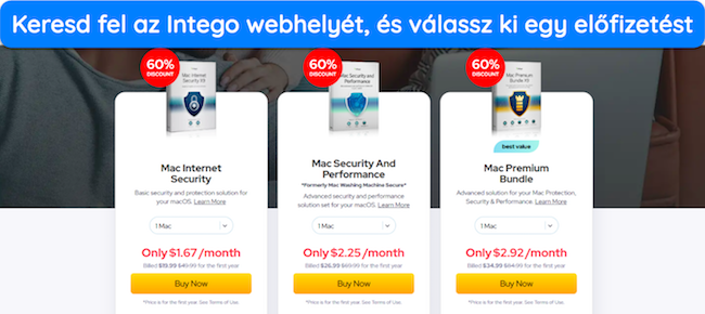 K&eacute;pernyők&eacute;p, amely az Intego k&uuml;l&ouml;nf&eacute;le &aacute;rterveit mutatja be