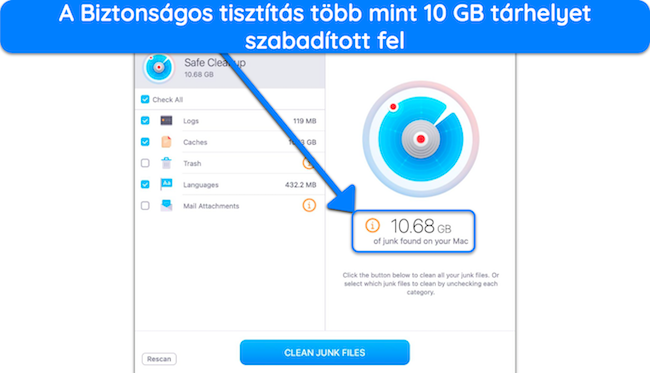K&eacute;pernyők&eacute;p a MacKeeper Safe Cleanup vizsg&aacute;lati eredm&eacute;nyeiről