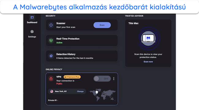 K&eacute;pernyők&eacute;p a Malwarebytes macOS alkalmaz&aacute;s fel&uuml;let&eacute;ről