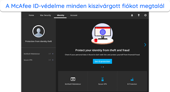 K&eacute;pernyők&eacute;p a McAfee ID-v&eacute;delmi funkci&oacute;j&aacute;r&oacute;l
